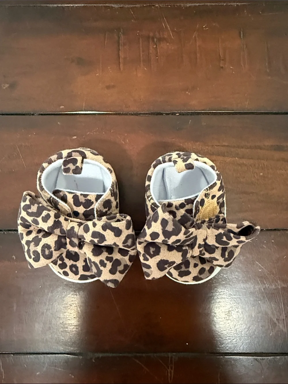 Leopard Print Bow Baby Shoes - Tan and Black